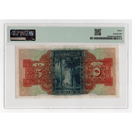 706 - Egypt 5 Pounds dated 7th September 1936, signed Cook, serial M/33 045590 (BNB B117c, Pick19b) in PMG... 