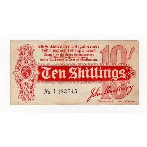 71 - Bradbury 10 Shillings (T9) issued 1914, Royal Cypher watermark with 'AGE' also seen in watermark fro... 