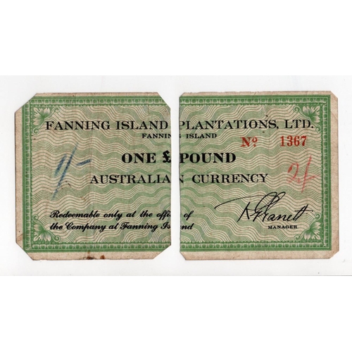 711 - Fanning Island Plantations Ltd. 1 Pound Emergency Issue, during WW2 there was a shortage of Australi... 