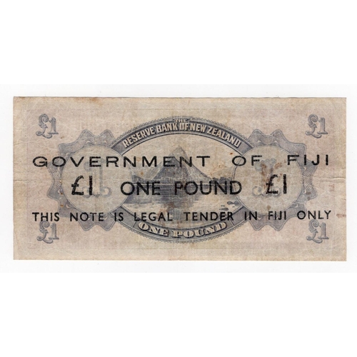 712 - Fiji 1 Pound issued 1942, Emergency overprint on New Zealand 1 Pound (1934), serial 6D 979785 (BNB B... 