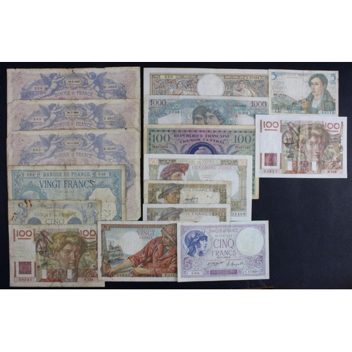 717 - France (16), 5 Francs, 20 Francs and 50 Francs dated 1916, 20 Francs dated 1913, 100 Francs Tresor C... 