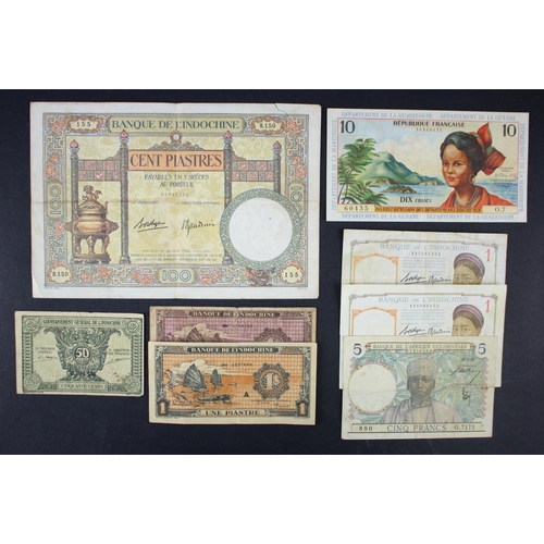 726 - French Colonies (8), French Antilles 10 Francs 1964, French Indochina 100 Piastres 1936 - 1939, 1 Pi... 