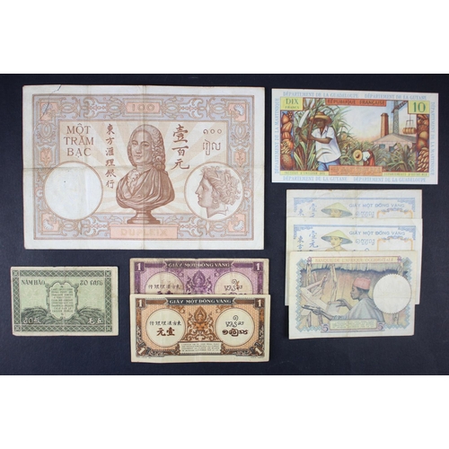 726 - French Colonies (8), French Antilles 10 Francs 1964, French Indochina 100 Piastres 1936 - 1939, 1 Pi... 