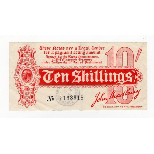 73 - Bradbury 10 Shillings (T9) issued 1914, Royal Cypher watermark, serial A/9 193918, No. with dot (T9,... 