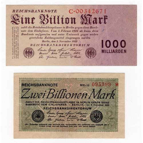 730 - Germany (2) 1 Billion or 1000 Milliarden Mark dated 1st November 1923, serial C.00342671 (BNB B294a,... 