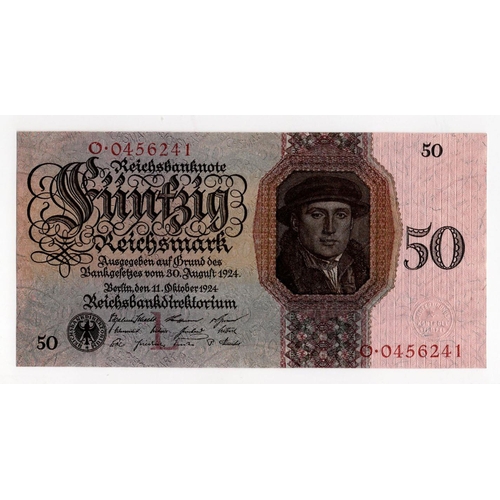 737 - Germany 50 Reichsmark dated 1924 serial O.0456241 (BNB B315a4, Pick177) very light handling, about U... 