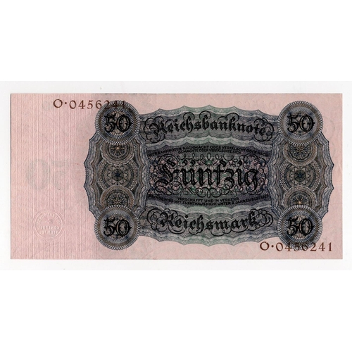 737 - Germany 50 Reichsmark dated 1924 serial O.0456241 (BNB B315a4, Pick177) very light handling, about U... 