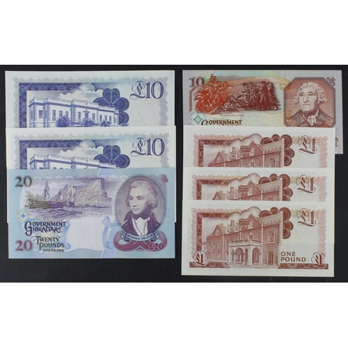 742 - Gibraltar (7), high grade group comprising 10 Pounds dated 1986 (2), 1 Pound (3) dated 1975, 1979 an... 