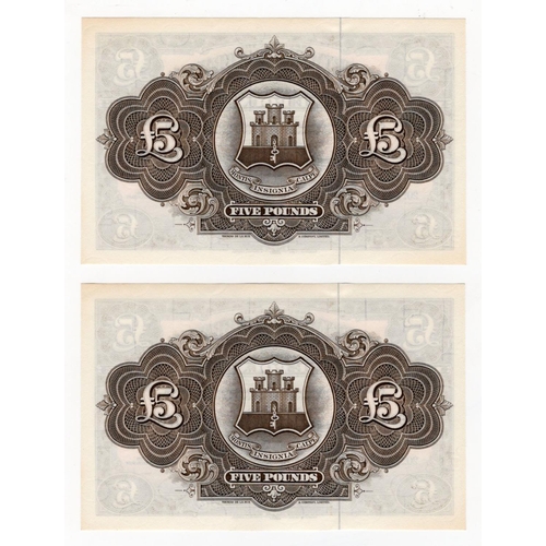 744 - Gibraltar 5 Pounds (2) dated 1975, a consecutively numbered pair, serial D789835 & D789836 (BNB B117... 