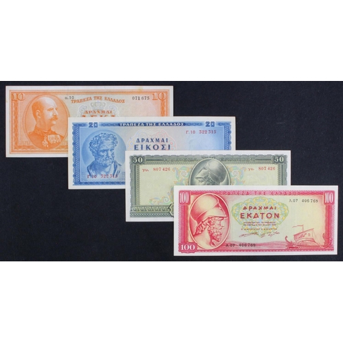 751 - Greece (4), 10, 20, 50 and 100 Drachmai dated 1955 (BNB B884 - B887, Pick189 - 192) VF+, EF, VF and ... 