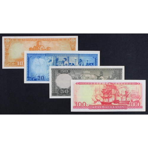 751 - Greece (4), 10, 20, 50 and 100 Drachmai dated 1955 (BNB B884 - B887, Pick189 - 192) VF+, EF, VF and ... 