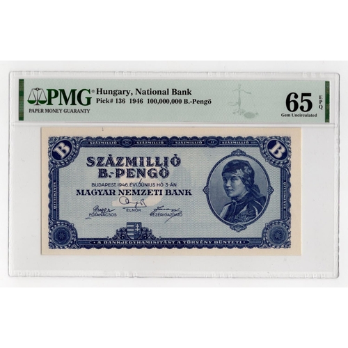 758 - Hungary 100 Million Szazmillio B.-Pengo dated 3rd June 1946, no serial numbers (BNB B545, Pick136) i... 