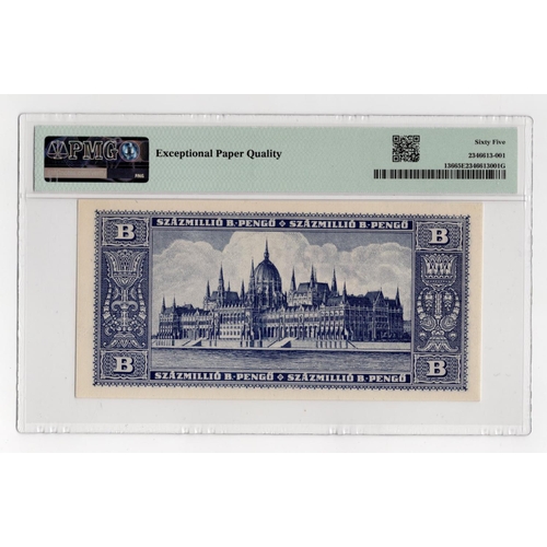 758 - Hungary 100 Million Szazmillio B.-Pengo dated 3rd June 1946, no serial numbers (BNB B545, Pick136) i... 