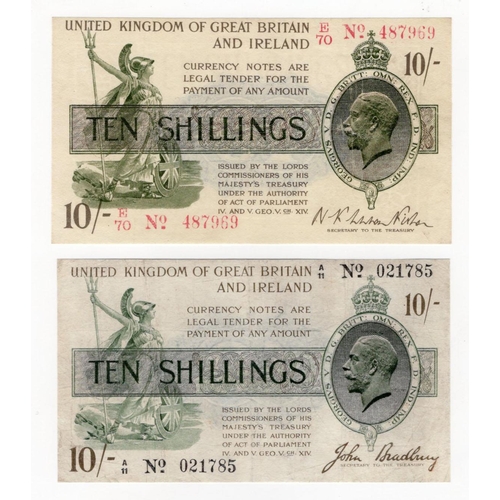 76 - Bradbury and Warren Fisher (2), Bradbury 10 Shillings (T18) issued 1918, serial A/11 021785, No. wit... 