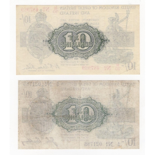 76 - Bradbury and Warren Fisher (2), Bradbury 10 Shillings (T18) issued 1918, serial A/11 021785, No. wit... 