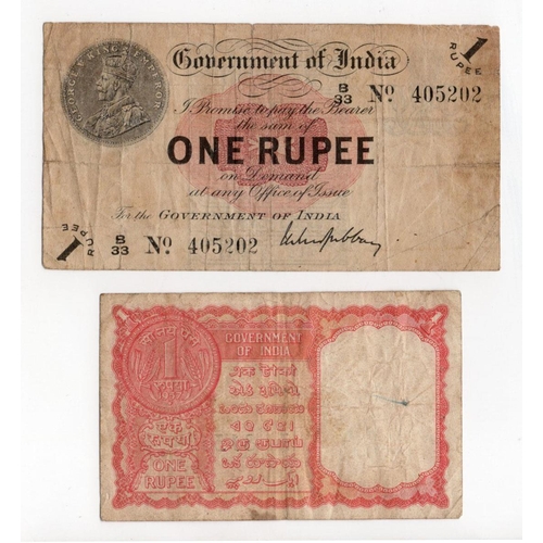 763 - India (2), 1 Rupee dated 1917, portrait King George V at top left, signed Gubbay, prefix B for Bomba... 