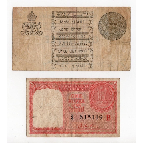 763 - India (2), 1 Rupee dated 1917, portrait King George V at top left, signed Gubbay, prefix B for Bomba... 