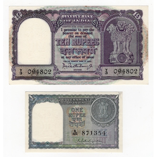 764 - India (2), 1 Rupee dated 1951, signed K.G. Ambegaonkar, first issue 'A' prefix, serial A/45 871354 (... 