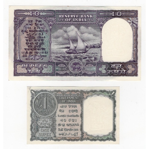 764 - India (2), 1 Rupee dated 1951, signed K.G. Ambegaonkar, first issue 'A' prefix, serial A/45 871354 (... 