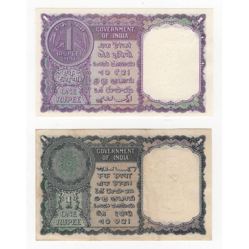 766 - India (2), 1 Rupee issued 1949 signed K.R.K. Menon, serial A/8 256913 (BNB B152a, Pick71a) spindle h... 