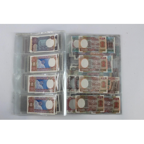 768 - India (80), a high grade group in album pages, 1 Rupee to 100 Rupees 1970's to 1990's, very little d... 