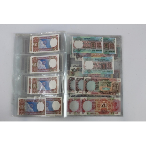 768 - India (80), a high grade group in album pages, 1 Rupee to 100 Rupees 1970's to 1990's, very little d... 