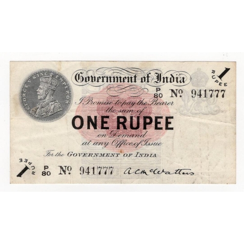 769 - India 1 Rupee dated 1917, portrait King George V at top left, signed McWatters, serial P/80 941777 (... 