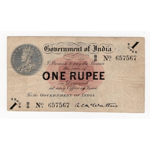 770 - India 1 Rupee dated 1917, portrait King George V at top left, signed McWatters, serial S/8 657567 (B... 