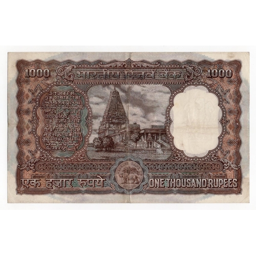 774 - India 1000 Rupees Reserve Bank Bombay issue 1975, signature 79 N.C. Sengupta, serial A/2 182585 (BNB... 