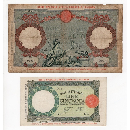 784 - Italian East Africa (2), 100 Lire dated 14th June 1938 - 12th September 1938, signed Azzolini & Urbi... 