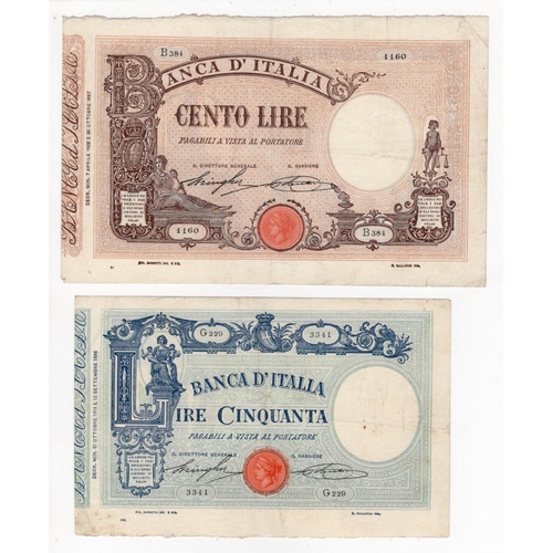 785 - Italy (2), 100 Lire dated 7th April 1922 and 50 Lire dated 31st October 1914, signed Stringher & Sac... 