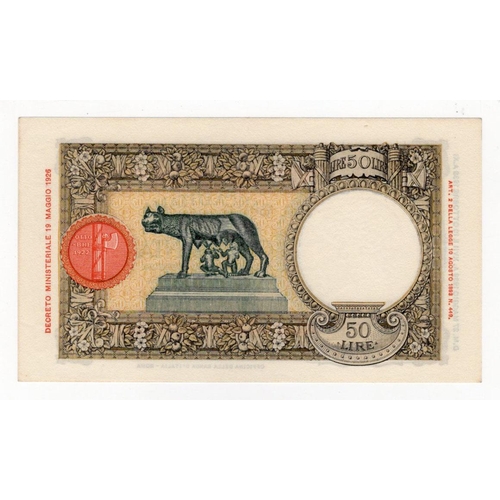 788 - Italy 50 Lire dated 27th May 1939, serial O497 3280 (BNB B451b, Pick54b) light handling, about Uncir... 