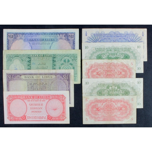 797 - Libya (9), 5 Pounds, 1 Pound, 1/2 Pound and 1/4 Pound dated 1963, 1/4 Pound, 10 Piastres and 5 Piast... 