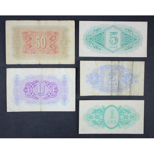 799 - Libya Tripolitania (5), comprising 50 Lire, 10 Lire, 5 Lire, 2 Lire and 1 Lira issued 1943 for allie... 