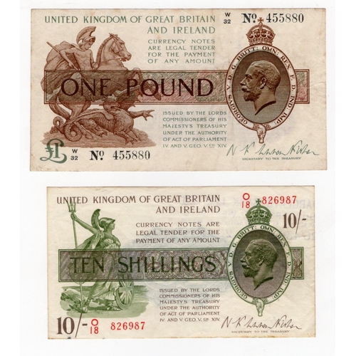 80 - Warren Fisher (2), 10 Shillings (T30) issued 1922, serial O/18 826987 (T30, Pick358) bank stamp on r... 