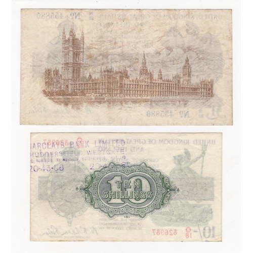 80 - Warren Fisher (2), 10 Shillings (T30) issued 1922, serial O/18 826987 (T30, Pick358) bank stamp on r... 