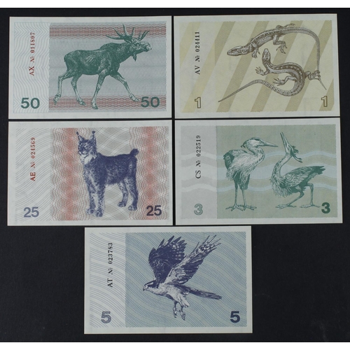 801 - Lithuania (5), 50 Talonas, 25 Talonas, 5 Talonas, 3 Talonas and 1 Talonas all dated 1991, all withou... 