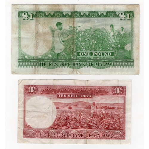 804 - Malawi (2), 10 Shillings and 1 Pound dated 1964, first issues signed Alan G. Perrin, serial F691763 ... 