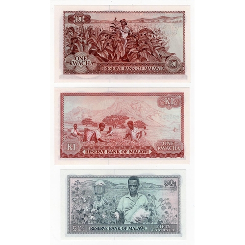 805 - Malawi (3), 1 Kwacha dated 30th June 1974, serial G417084 (BNB B110b, Pick10b) Uncirculated, 1 Kwach... 