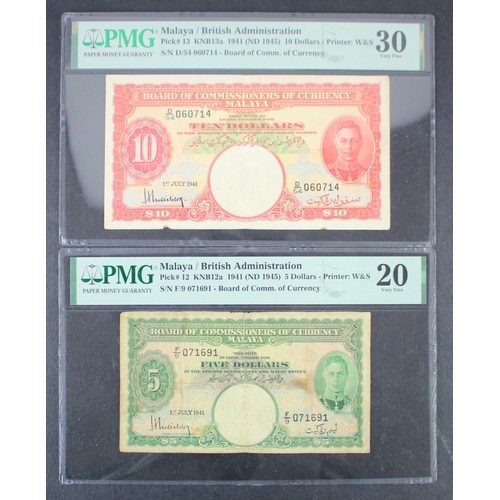 809 - Malaya (2) 10 Dollars dated 1st July 1941, portrait King George VI at right, serial D/54 060714 (BNB... 