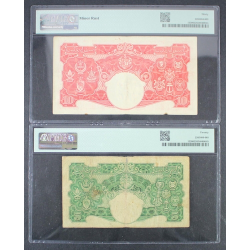 809 - Malaya (2) 10 Dollars dated 1st July 1941, portrait King George VI at right, serial D/54 060714 (BNB... 