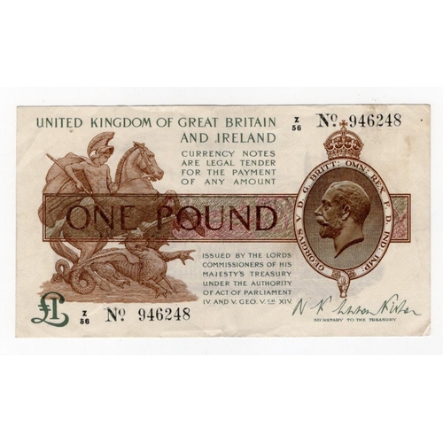 81 - Warren Fisher 1 Pound (T24) issued 1919, a rarer CONTROL NOTE serial Z/56 946248 (T24, Pick357) one ... 