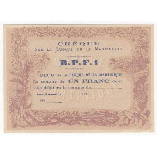 819 - Martinique 1 Franc dated 187x, unissued Provisional note with no signature or serial number, these a... 