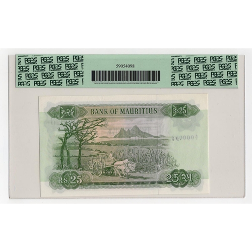 822 - Mauritius 25 Rupees issued 1967, rarer first signature variety first prefix issue with LOW serial nu... 