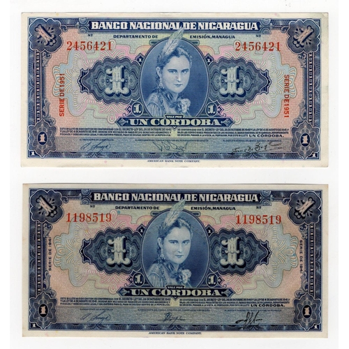 828 - Nicaragua (2), 1 Cordoba dated 1941 serial number 1198519 (Pick90a) Uncirculated, 1 Cordoba dated 19... 