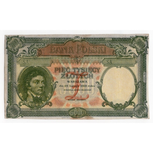 845 - Poland 5000 Zlotych PROOF dated 1919 (1924), unissued without serial number or signature and without... 