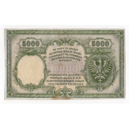 845 - Poland 5000 Zlotych PROOF dated 1919 (1924), unissued without serial number or signature and without... 