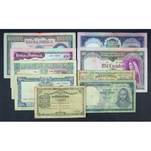 846 - Portugal (9), 1000 Escudos (3) dated 1942, 1956 and 1961, 100 Escudos (2) dated 1957 and 1961, 50 Es... 