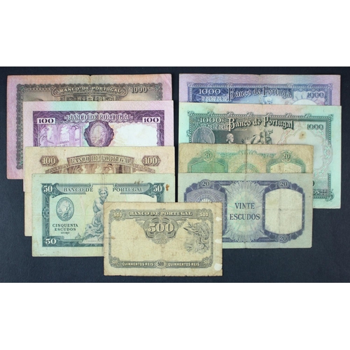 846 - Portugal (9), 1000 Escudos (3) dated 1942, 1956 and 1961, 100 Escudos (2) dated 1957 and 1961, 50 Es... 