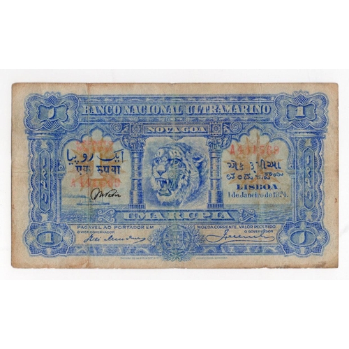 850 - Portuguese India 1 Rupia dated 1st January 1924 (1929), serial A441569 (BNB B311b, Pick23A) small ho... 